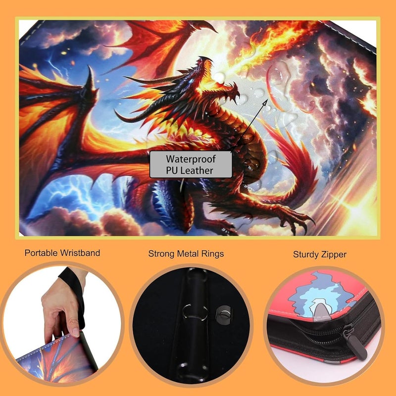 fweel Deluxe Fire Dragon Trading Card Binder - 9-Pocket Zipper Binder with 900 Pockets, Ideal for Boys, Girls, and Card Enthusiasts - Collectible Trading Card Albums, Cases & Sleeves - Image 2
